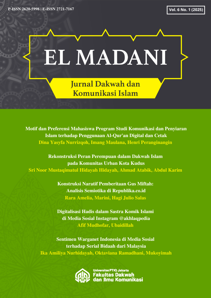 					View Vol. 6 No. 01 (2025): El-Madani: Jurnal Dakwah dan Komunikasi Islam
				
